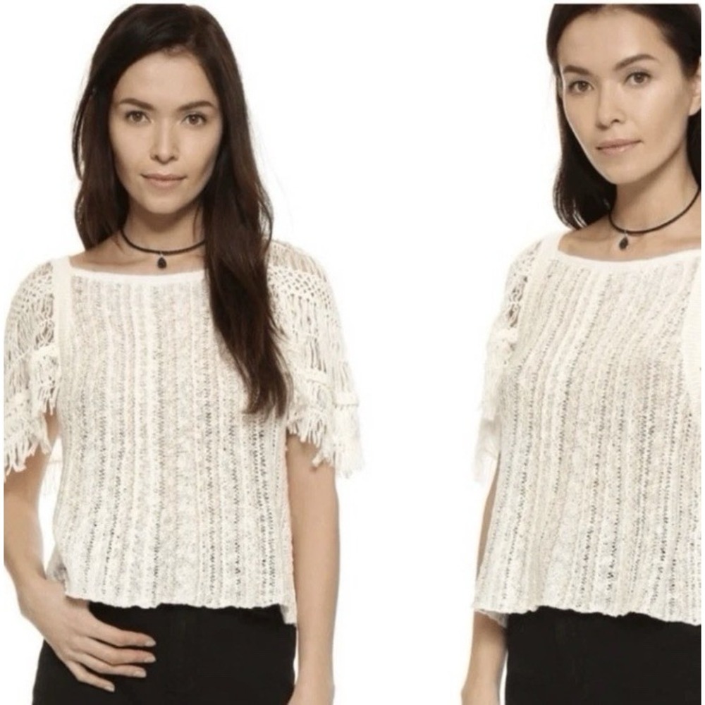 Free People Blackbird Macrame Sweater top‎ Cream  size XS #267